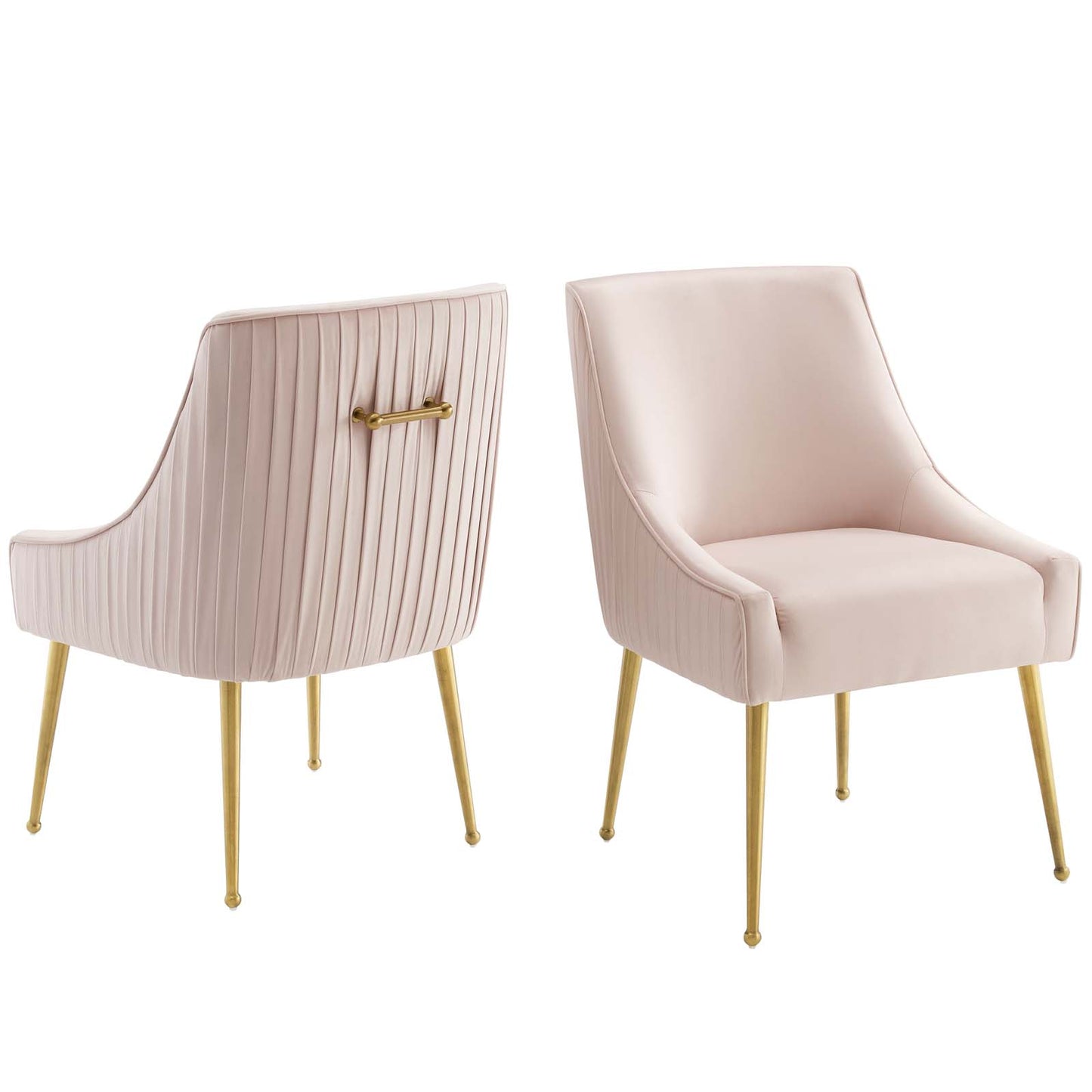 Discern Pleated Back Upholstered Performance Velvet Dining Chair Set of 2, Velvet, Metal Steel, Pink, 19384