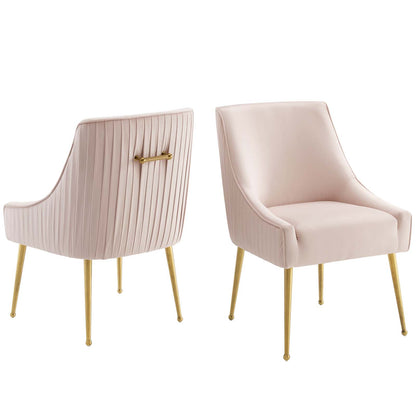 Discern Pleated Back Upholstered Performance Velvet Dining Chair Set of 2, Velvet, Metal Steel, Pink, 19384