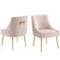 Discern Pleated Back Upholstered Performance Velvet Dining Chair Set of 2, Velvet, Metal Steel, Pink, 19384