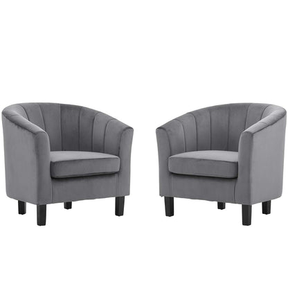 Prospect Channel Tufted Performance Velvet Armchair Set of 2, Velvet, Grey Gray, 19387