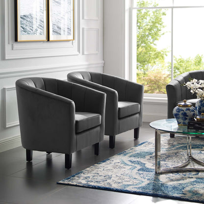 Prospect Channel Tufted Performance Velvet Armchair Set of 2, Velvet, Grey Gray, 19387