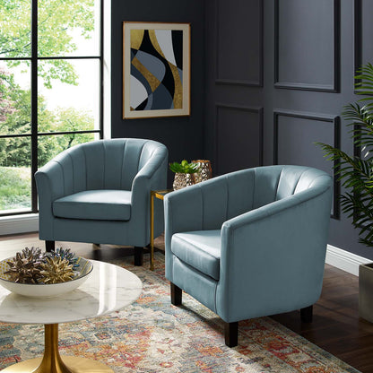 Prospect Channel Tufted Performance Velvet Armchair Set of 2, Velvet, Light Blue, 19388