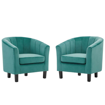 Prospect Channel Tufted Performance Velvet Armchair Set of 2, Velvet, Teal Blue, 19390