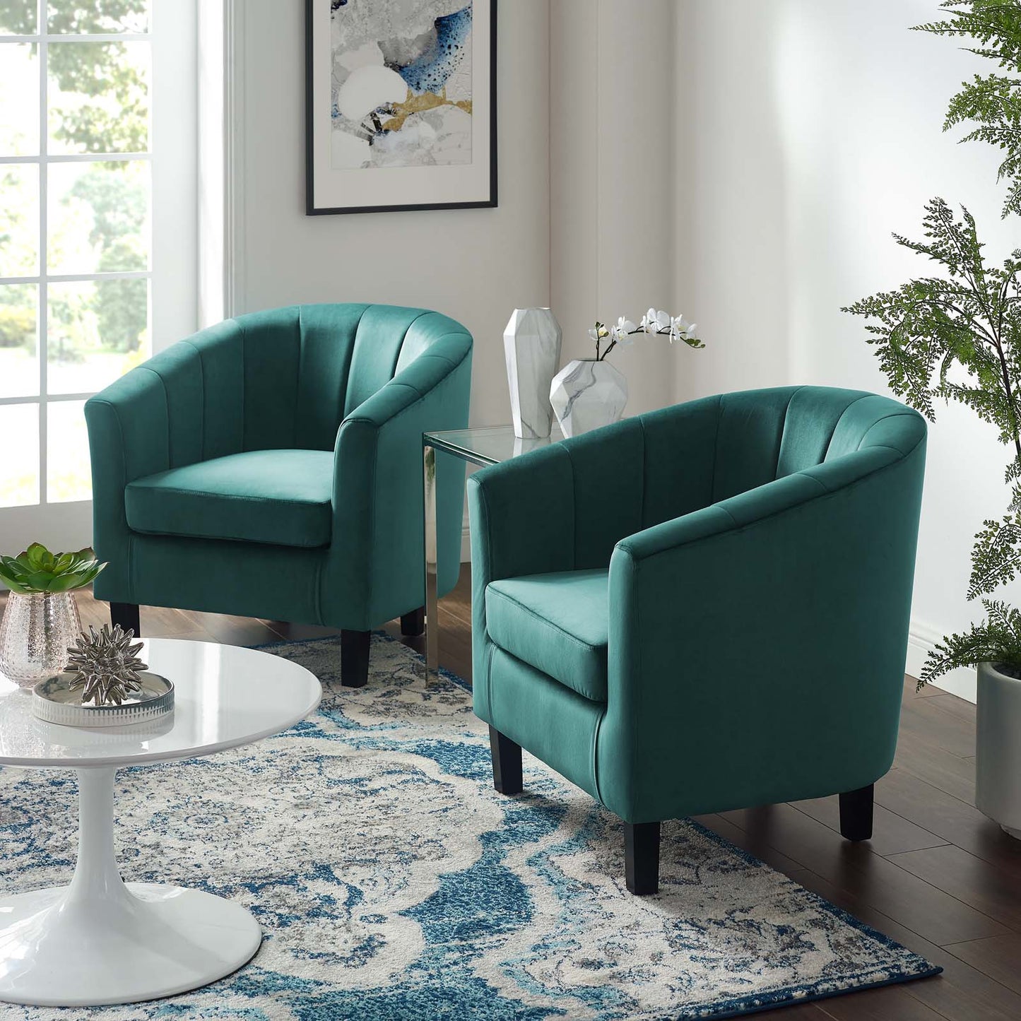 Prospect Channel Tufted Performance Velvet Armchair Set of 2, Velvet, Teal Blue, 19390