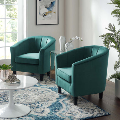 Prospect Channel Tufted Performance Velvet Armchair Set of 2, Velvet, Teal Blue, 19390