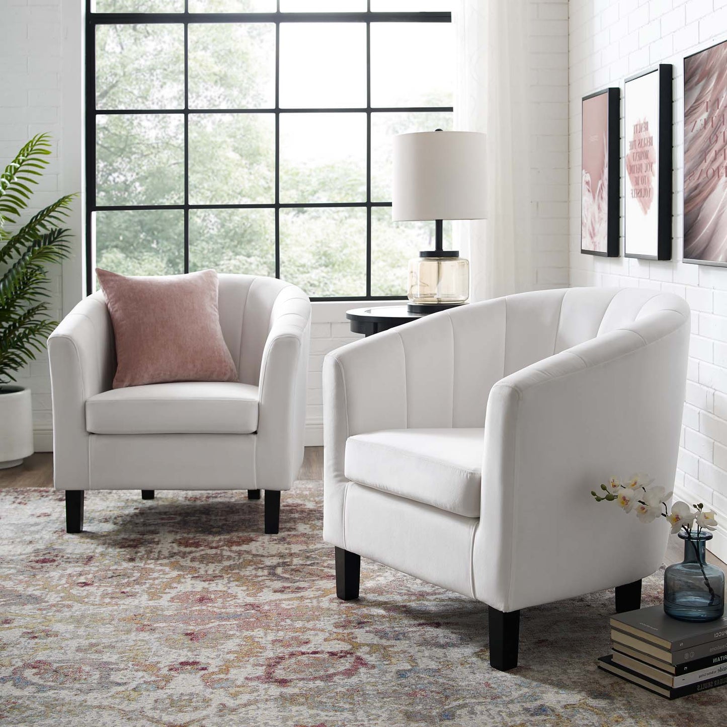 Prospect Channel Tufted Performance Velvet Armchair Set of 2, Velvet, White, 19391