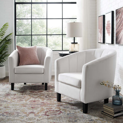 Prospect Channel Tufted Performance Velvet Armchair Set of 2, Velvet, White, 19391