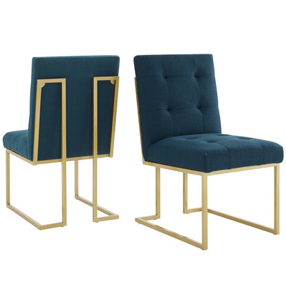 Privy Gold Stainless Steel Upholstered Fabric Dining Accent Chair Set of 2, Fabric, Metal Steel, Gold Navy Blue, 19392