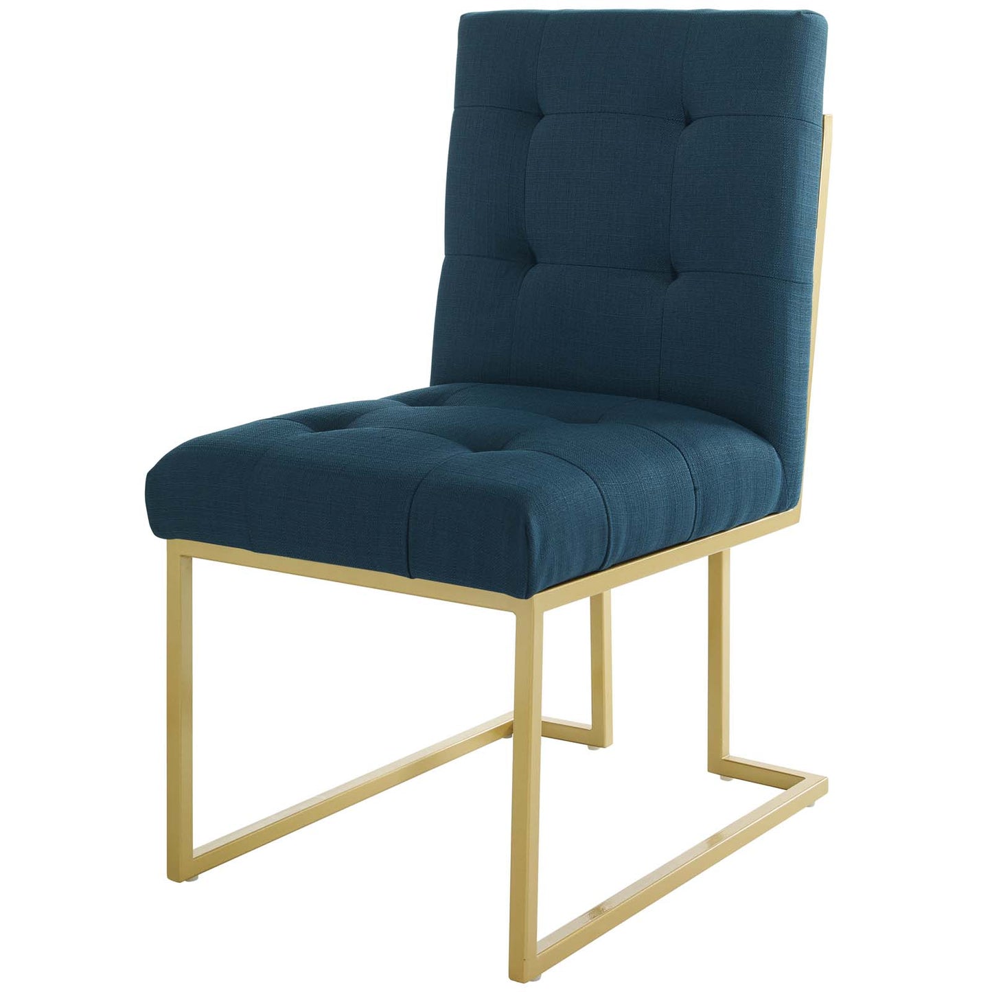 Privy Gold Stainless Steel Upholstered Fabric Dining Accent Chair Set of 2, Fabric, Metal Steel, Gold Navy Blue, 19392