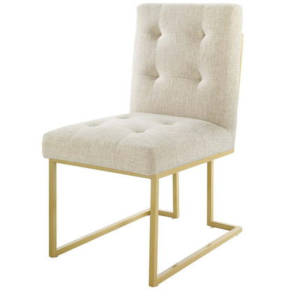 Privy Gold Stainless Steel Upholstered Fabric Dining Accent Chair Set of 2, Fabric, Metal Steel, Gold Beige, 19393