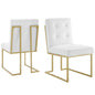 Privy Gold Stainless Steel Upholstered Fabric Dining Accent Chair Set of 2, Fabric, Metal Steel, Gold White, 19394