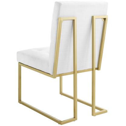 Privy Gold Stainless Steel Upholstered Fabric Dining Accent Chair Set of 2, Fabric, Metal Steel, Gold White, 19394