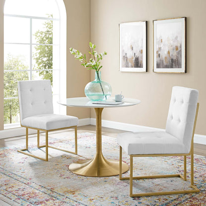 Privy Gold Stainless Steel Upholstered Fabric Dining Accent Chair Set of 2, Fabric, Metal Steel, Gold White, 19394