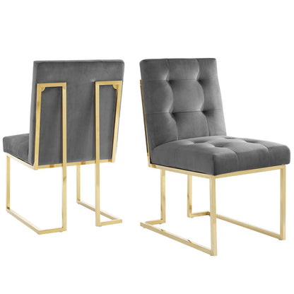 Privy Gold Stainless Steel Performance Velvet Dining Chair Set of 2, Velvet, Metal Steel, Gold Grey Gray, 19395