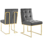 Privy Gold Stainless Steel Performance Velvet Dining Chair Set of 2, Velvet, Metal Steel, Gold Grey Gray, 19395