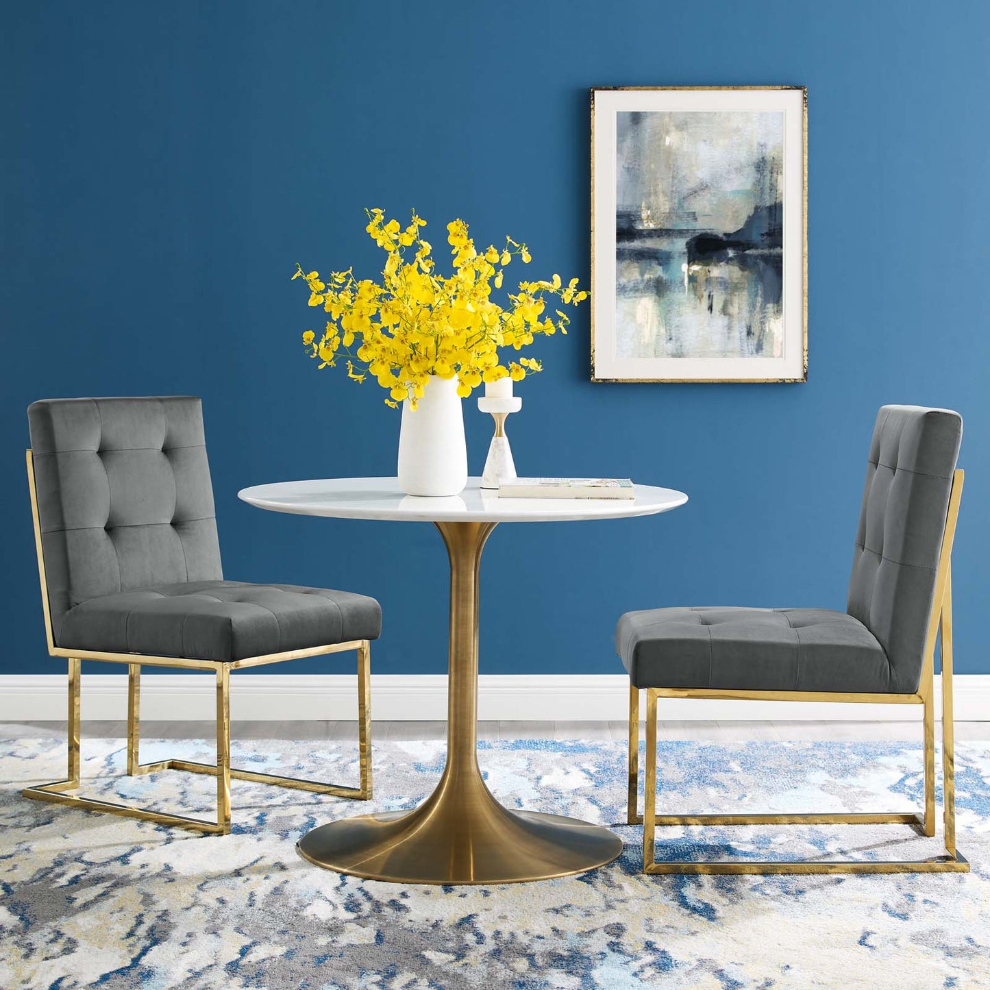 Privy Gold Stainless Steel Performance Velvet Dining Chair Set of 2, Velvet, Metal Steel, Gold Grey Gray, 19395