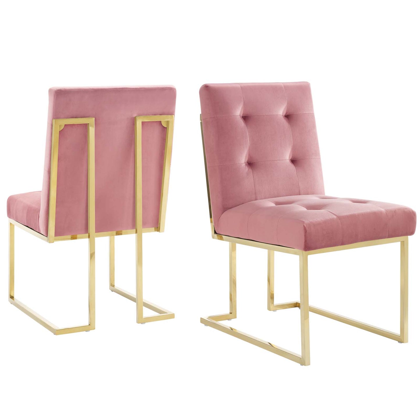 Privy Gold Stainless Steel Performance Velvet Dining Chair Set of 2, Velvet, Metal Steel, Gold Pink, 19396