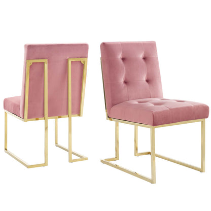 Privy Gold Stainless Steel Performance Velvet Dining Chair Set of 2, Velvet, Metal Steel, Gold Pink, 19396