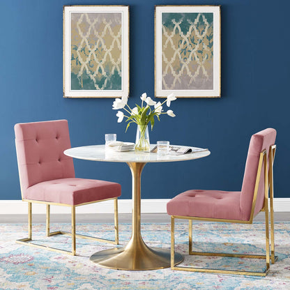Privy Gold Stainless Steel Performance Velvet Dining Chair Set of 2, Velvet, Metal Steel, Gold Pink, 19396