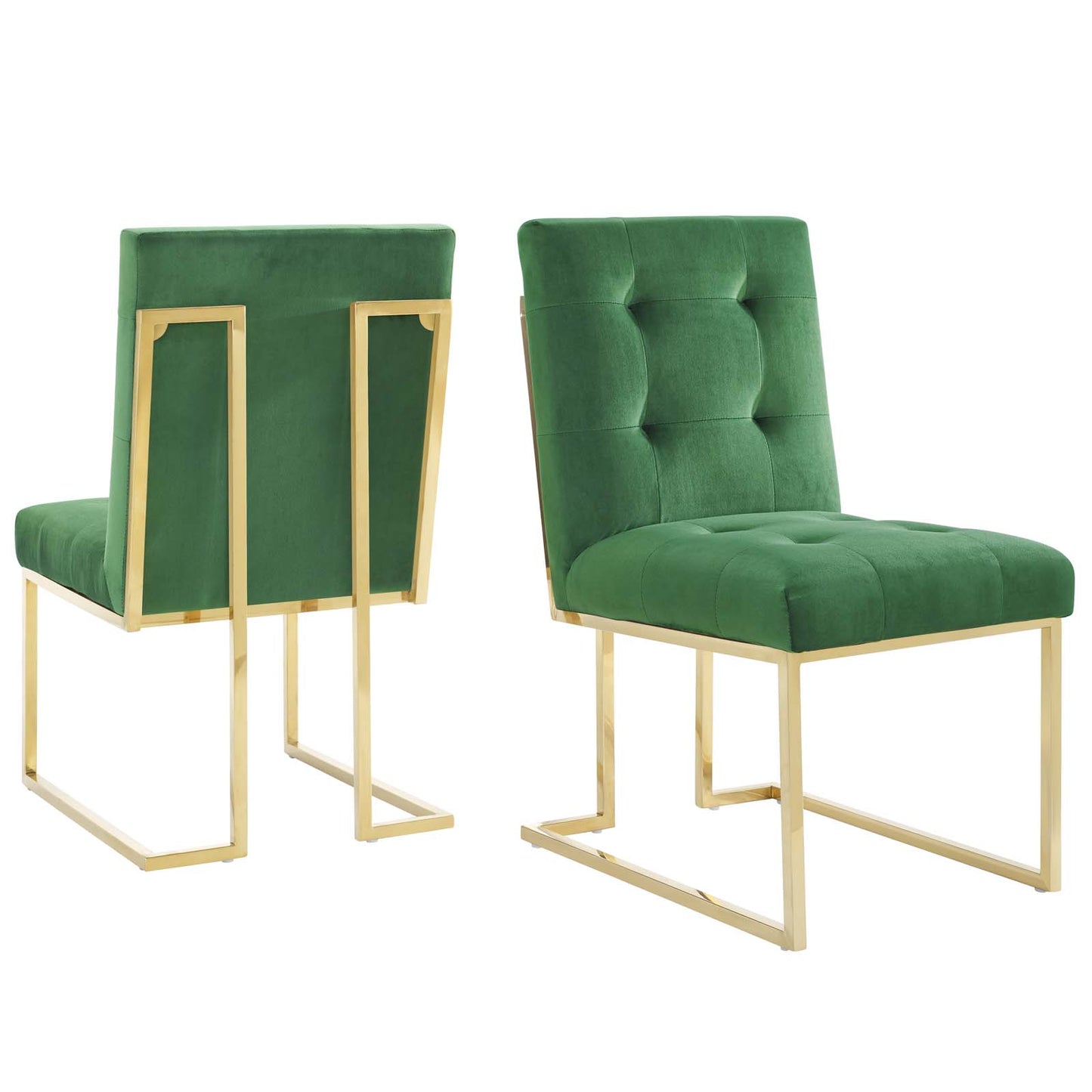 Privy Gold Stainless Steel Performance Velvet Dining Chair Set of 2, Velvet, Metal Steel, Gold Green, 19397
