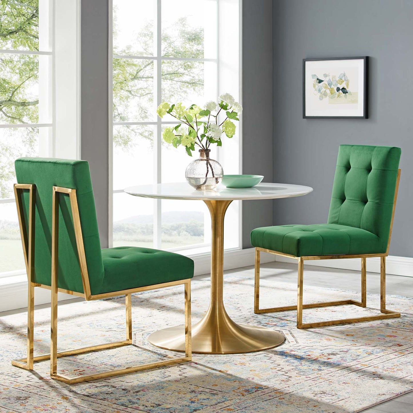 Privy Gold Stainless Steel Performance Velvet Dining Chair Set of 2, Velvet, Metal Steel, Gold Green, 19397