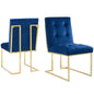 Privy Gold Stainless Steel Performance Velvet Dining Chair Set of 2, Velvet, Metal Steel, Gold Blue Navy, 19399
