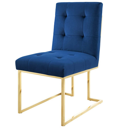 Privy Gold Stainless Steel Performance Velvet Dining Chair Set of 2, Velvet, Metal Steel, Gold Blue Navy, 19399
