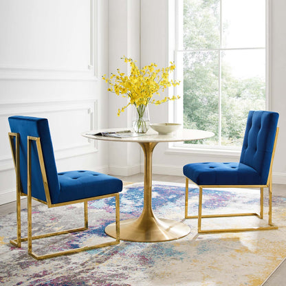 Privy Gold Stainless Steel Performance Velvet Dining Chair Set of 2, Velvet, Metal Steel, Gold Blue Navy, 19399