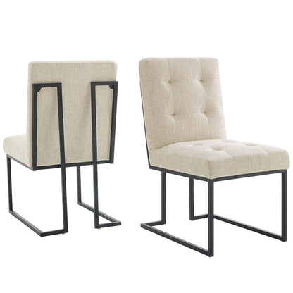 Privy Black Stainless Steel Upholstered Fabric Dining Chair Set of 2, Fabric, Metal Steel, Black Beige, 19400