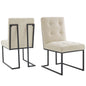 Privy Black Stainless Steel Upholstered Fabric Dining Chair Set of 2, Fabric, Metal Steel, Black Beige, 19400