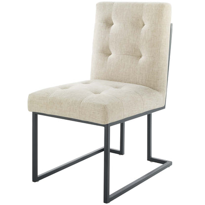 Privy Black Stainless Steel Upholstered Fabric Dining Chair Set of 2, Fabric, Metal Steel, Black Beige, 19400