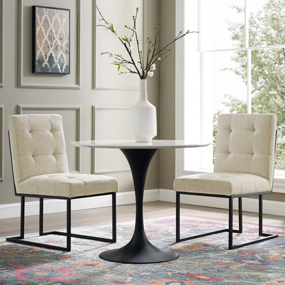 Privy Black Stainless Steel Upholstered Fabric Dining Chair Set of 2, Fabric, Metal Steel, Black Beige, 19400