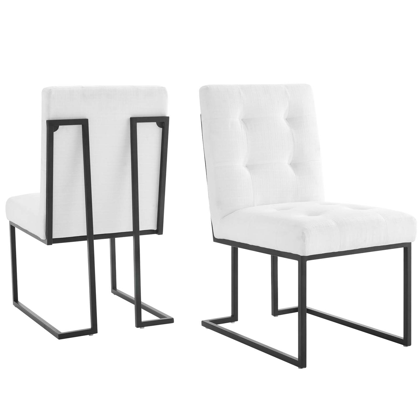 Privy Black Stainless Steel Upholstered Fabric Dining Chair Set of 2, Fabric, Metal Steel, Black White, 19402