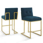 Privy Gold Stainless Steel Upholstered Fabric Counter Stool Set of 2, Fabric, Metal Steel, Gold Navy Blue, 19403