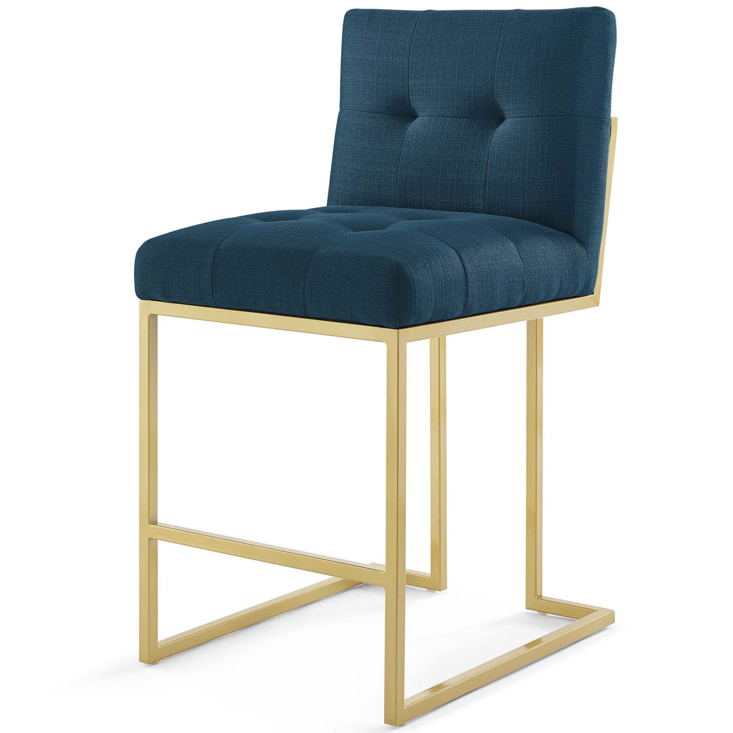 Privy Gold Stainless Steel Upholstered Fabric Counter Stool Set of 2, Fabric, Metal Steel, Gold Navy Blue, 19403