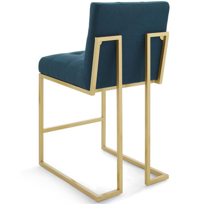 Privy Gold Stainless Steel Upholstered Fabric Counter Stool Set of 2, Fabric, Metal Steel, Gold Navy Blue, 19403