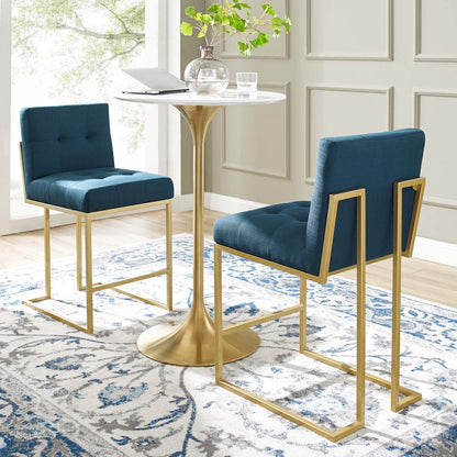 Privy Gold Stainless Steel Upholstered Fabric Counter Stool Set of 2, Fabric, Metal Steel, Gold Navy Blue, 19403