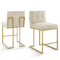 Privy Gold Stainless Steel Upholstered Fabric Counter Stool Set of 2, Fabric, Metal Steel, Gold Beige, 19404