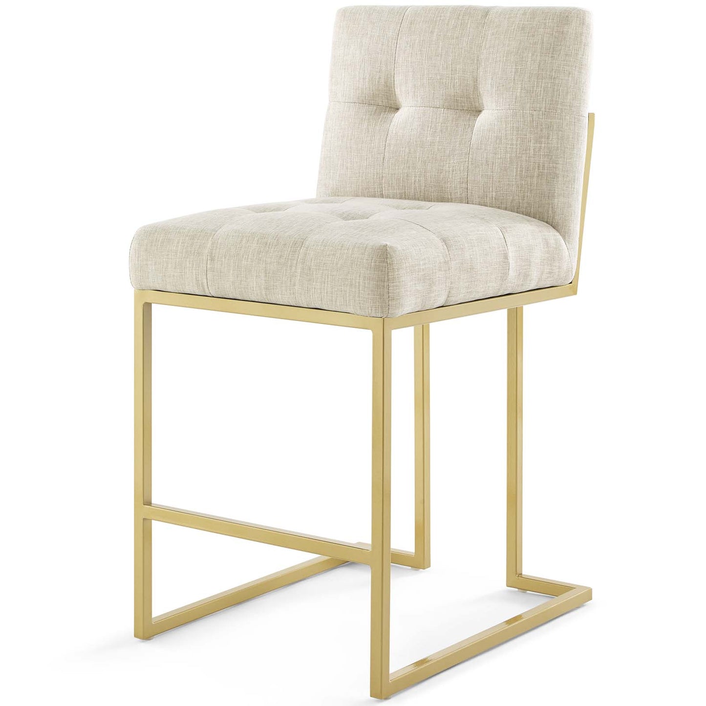 Privy Gold Stainless Steel Upholstered Fabric Counter Stool Set of 2, Fabric, Metal Steel, Gold Beige, 19404