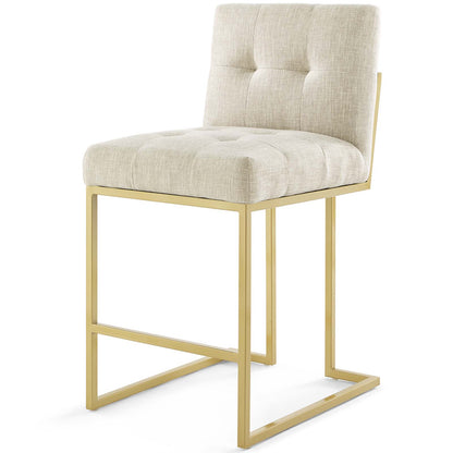 Privy Gold Stainless Steel Upholstered Fabric Counter Stool Set of 2, Fabric, Metal Steel, Gold Beige, 19404