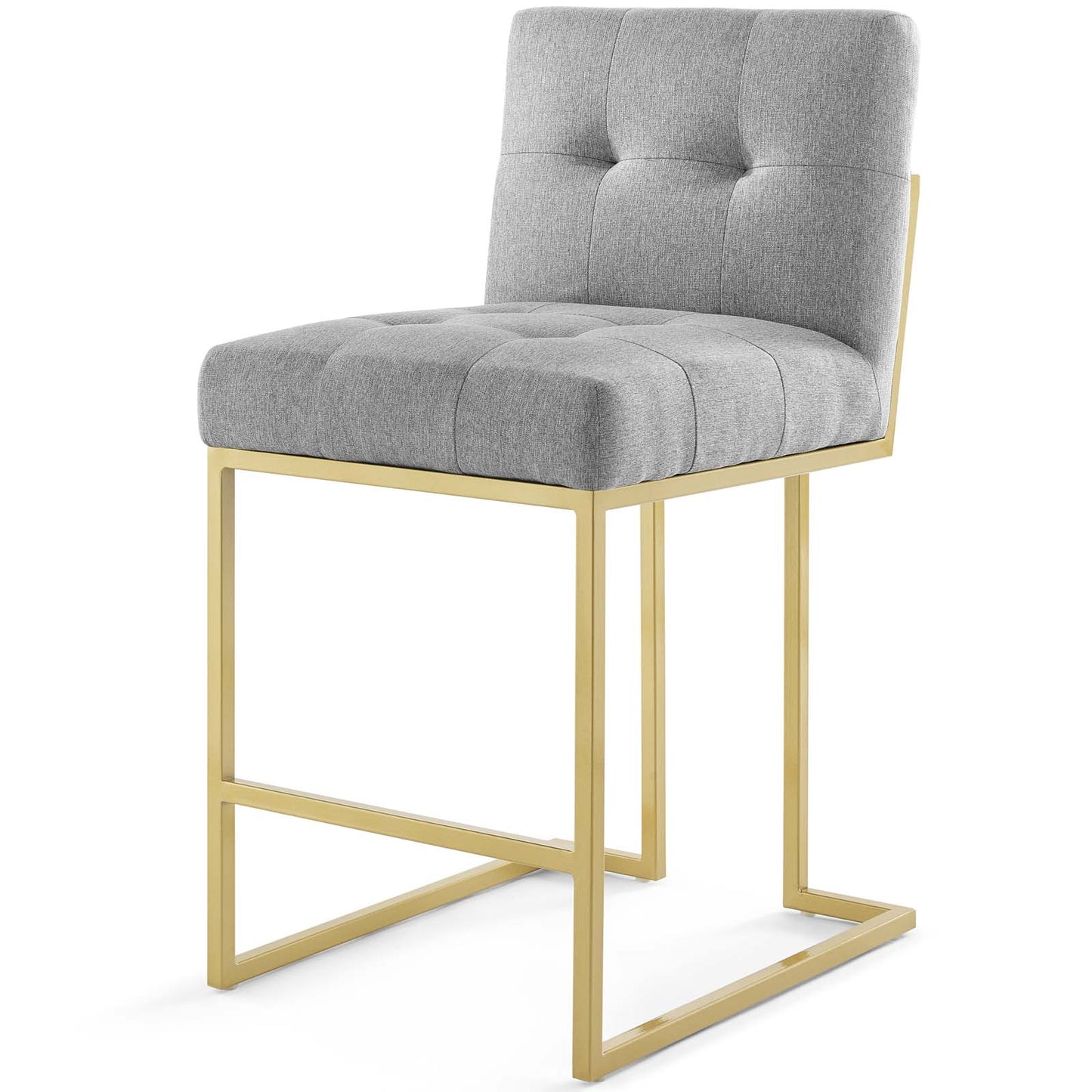 Privy Gold Stainless Steel Upholstered Fabric Counter Stool Set of 2, Fabric, Metal Steel, Gold Light Grey Gray, 19405