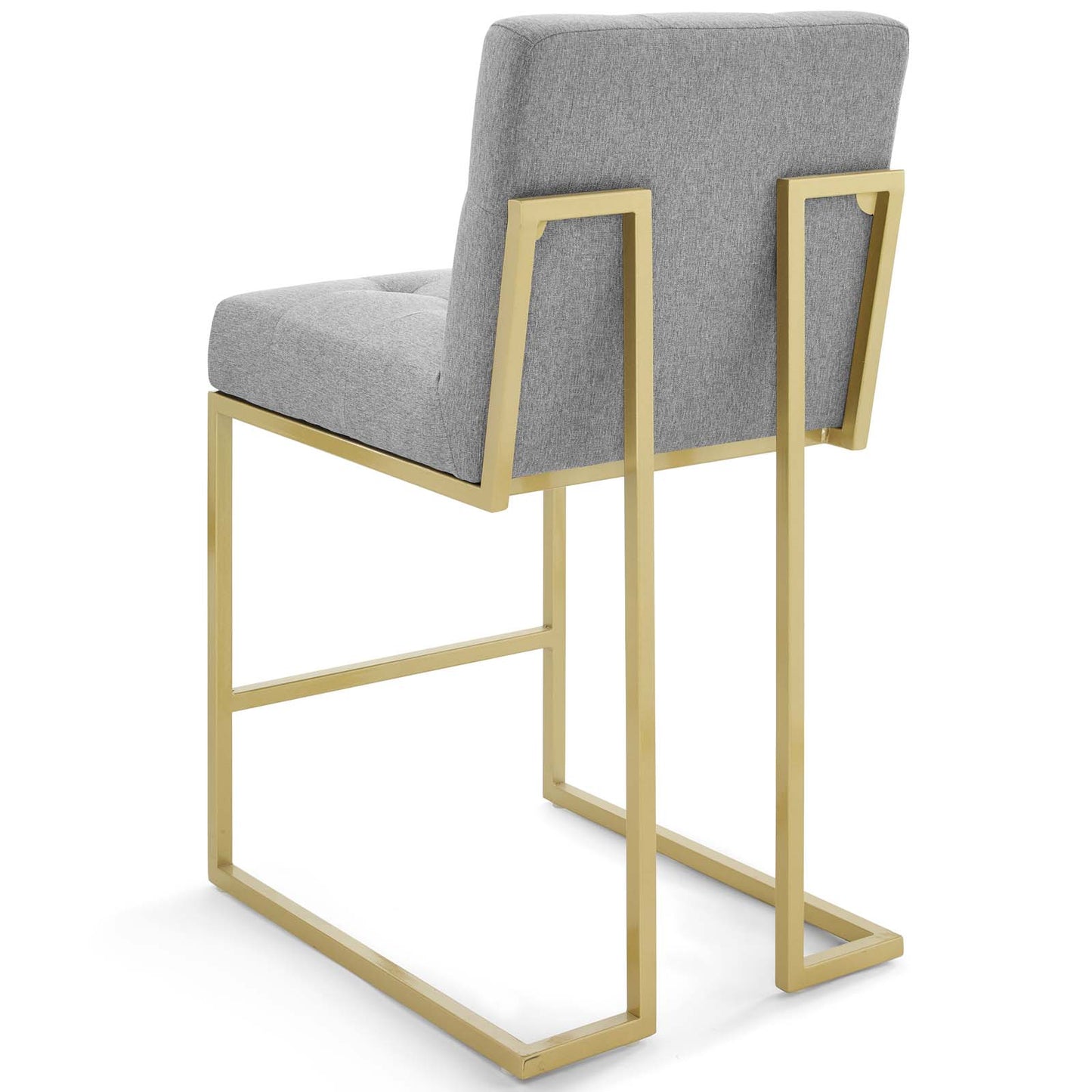 Privy Gold Stainless Steel Upholstered Fabric Counter Stool Set of 2, Fabric, Metal Steel, Gold Light Grey Gray, 19405