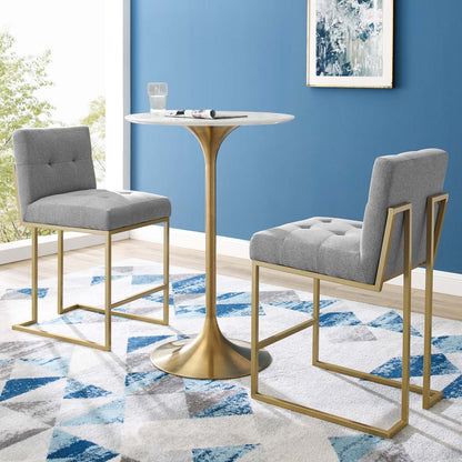 Privy Gold Stainless Steel Upholstered Fabric Counter Stool Set of 2, Fabric, Metal Steel, Gold Light Grey Gray, 19405