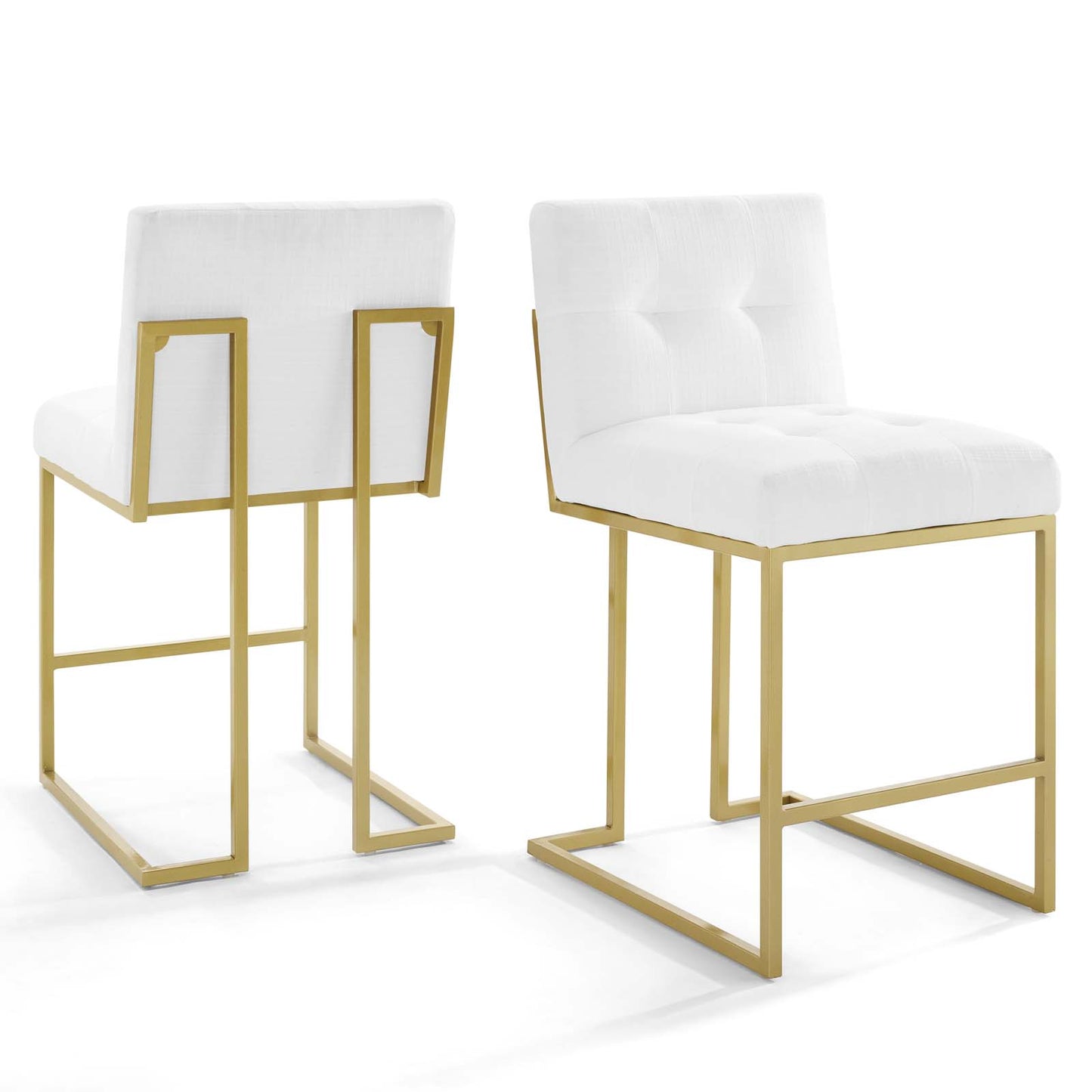 Privy Gold Stainless Steel Upholstered Fabric Counter Stool Set of 2, Fabric, Metal Steel, Gold White, 19406