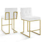 Privy Gold Stainless Steel Upholstered Fabric Counter Stool Set of 2, Fabric, Metal Steel, Gold White, 19406