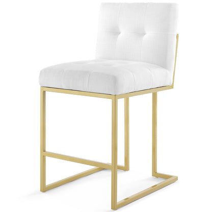 Privy Gold Stainless Steel Upholstered Fabric Counter Stool Set of 2, Fabric, Metal Steel, Gold White, 19406
