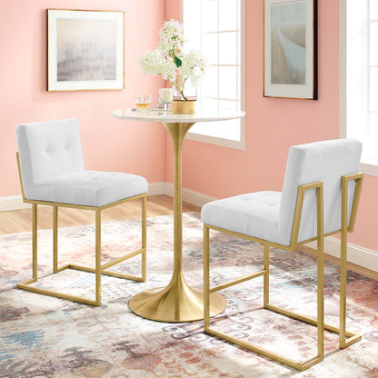 Privy Gold Stainless Steel Upholstered Fabric Counter Stool Set of 2, Fabric, Metal Steel, Gold White, 19406