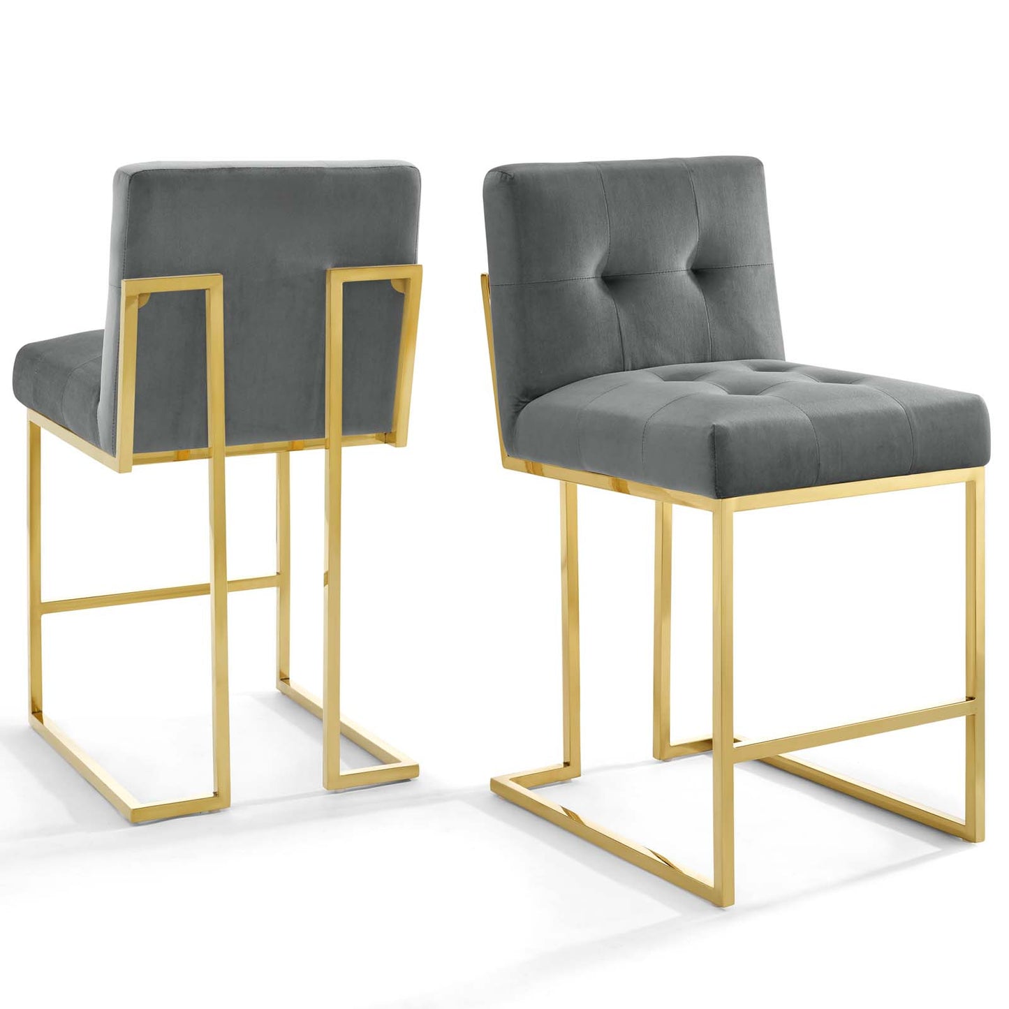 Privy Gold Stainless Steel Performance Velvet Counter Stool Set of 2, Velvet, Metal Steel, Gold Grey Gray, 19407