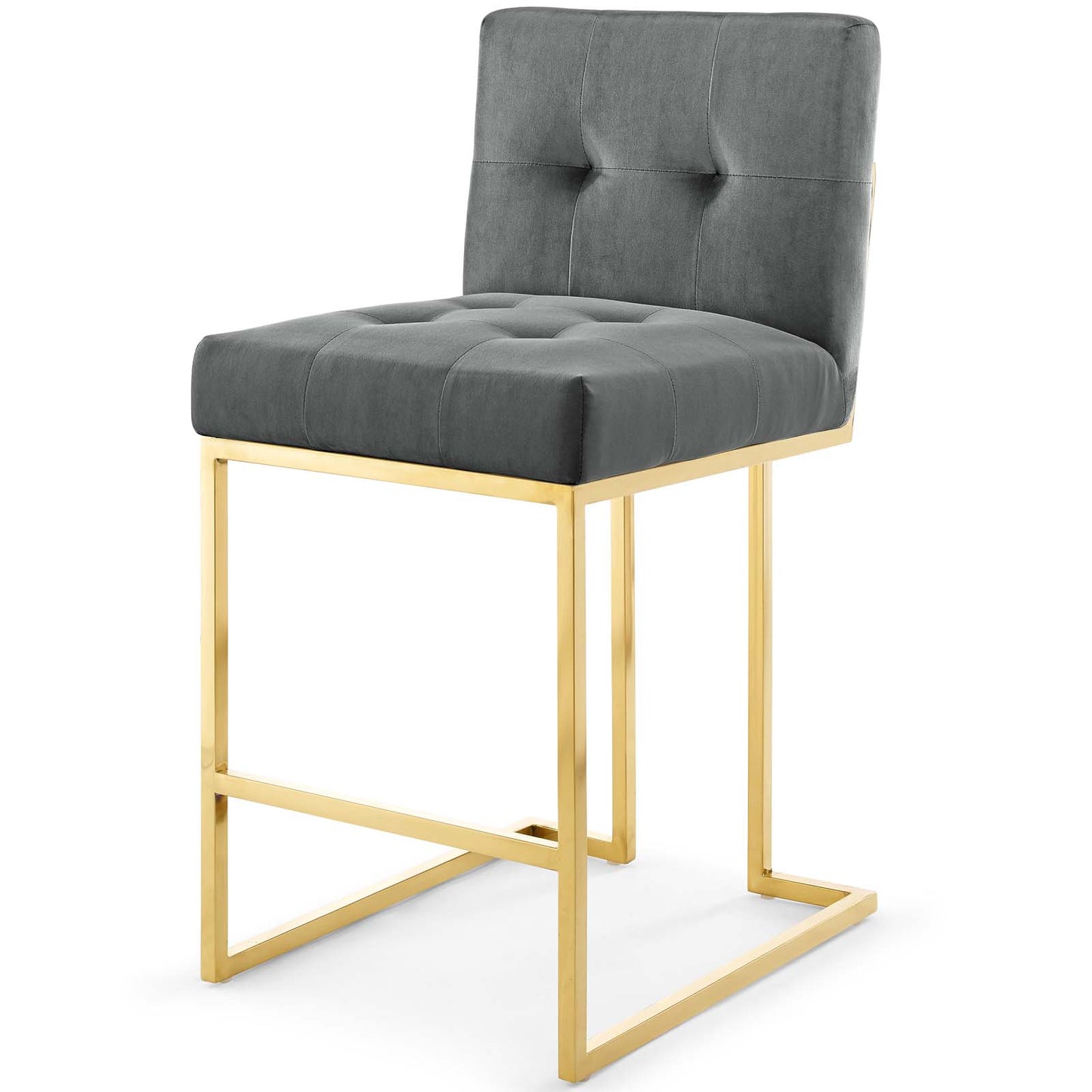 Privy Gold Stainless Steel Performance Velvet Counter Stool Set of 2, Velvet, Metal Steel, Gold Grey Gray, 19407