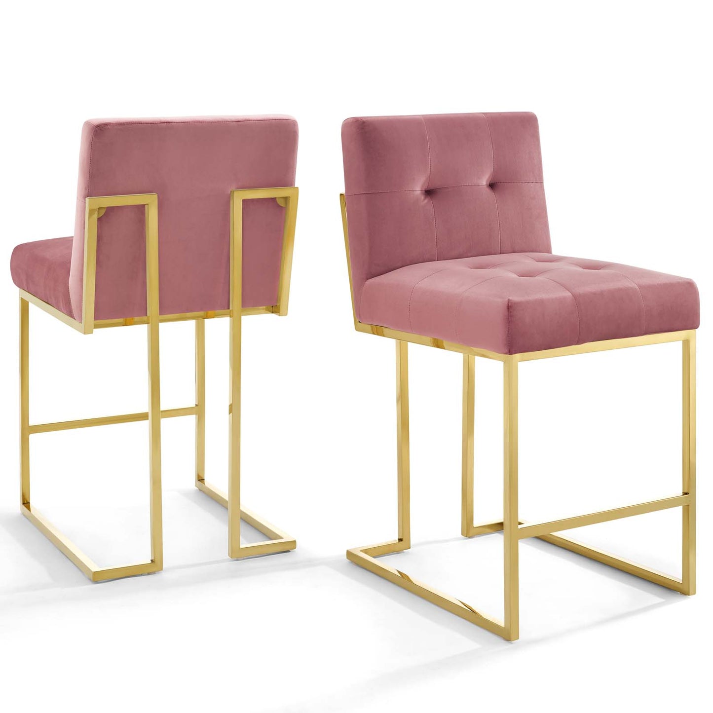 Privy Gold Stainless Steel Performance Velvet Counter Stool Set of 2, Velvet, Metal Steel, Gold Pink, 19408